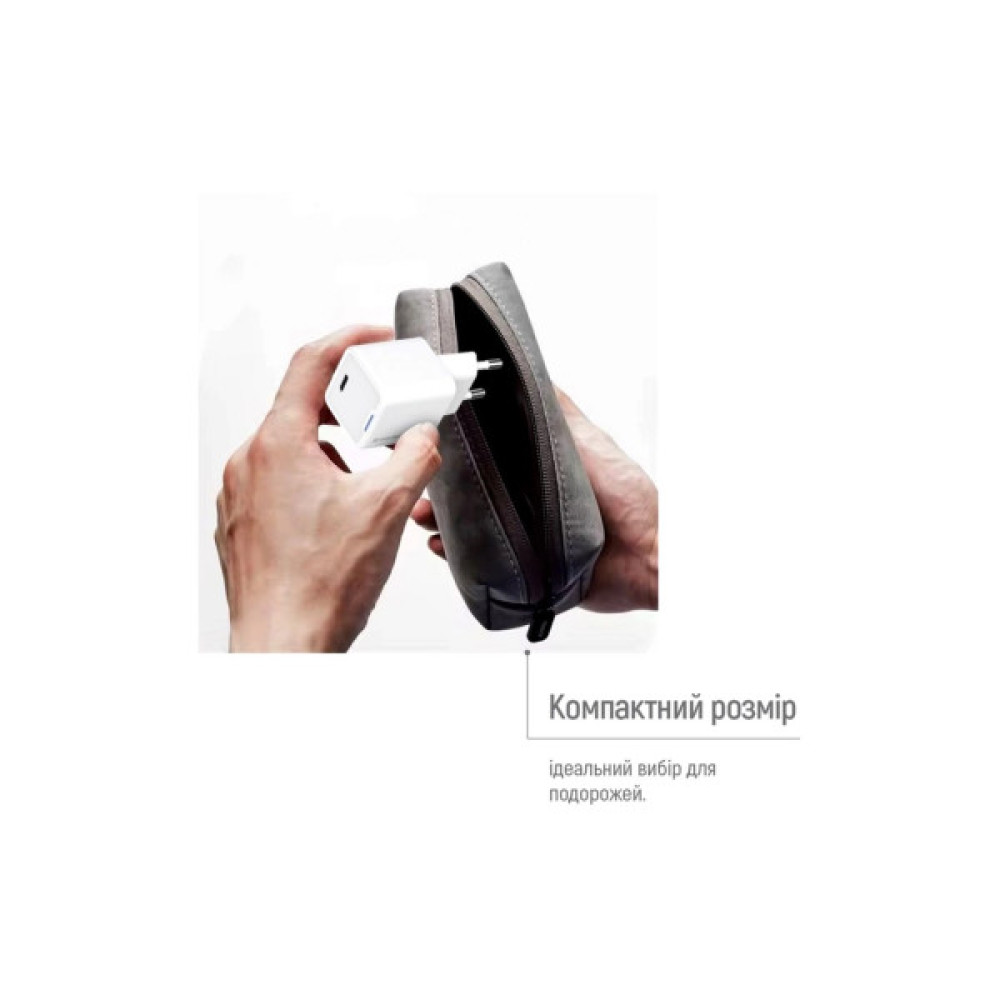 Зарядний пристрій ColorWay GaN Mini 30W PD Port PPS USB-C white + cable Type-C (CW-CHS054PDC-WT)