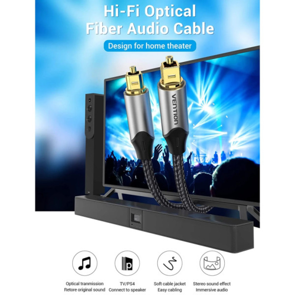 Кабель мультимедійний Optical Toslink 1.0m gray Vention (BAVHF)