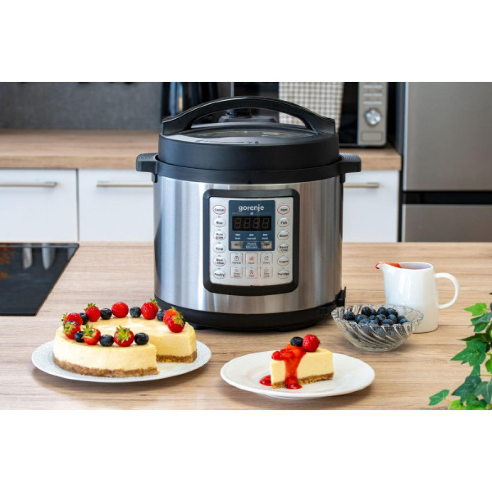 Мультиварка-скороварка Gorenje, 1000Вт, чаша-6л, електронне керув., 15 програм, метал/пластик, чорний