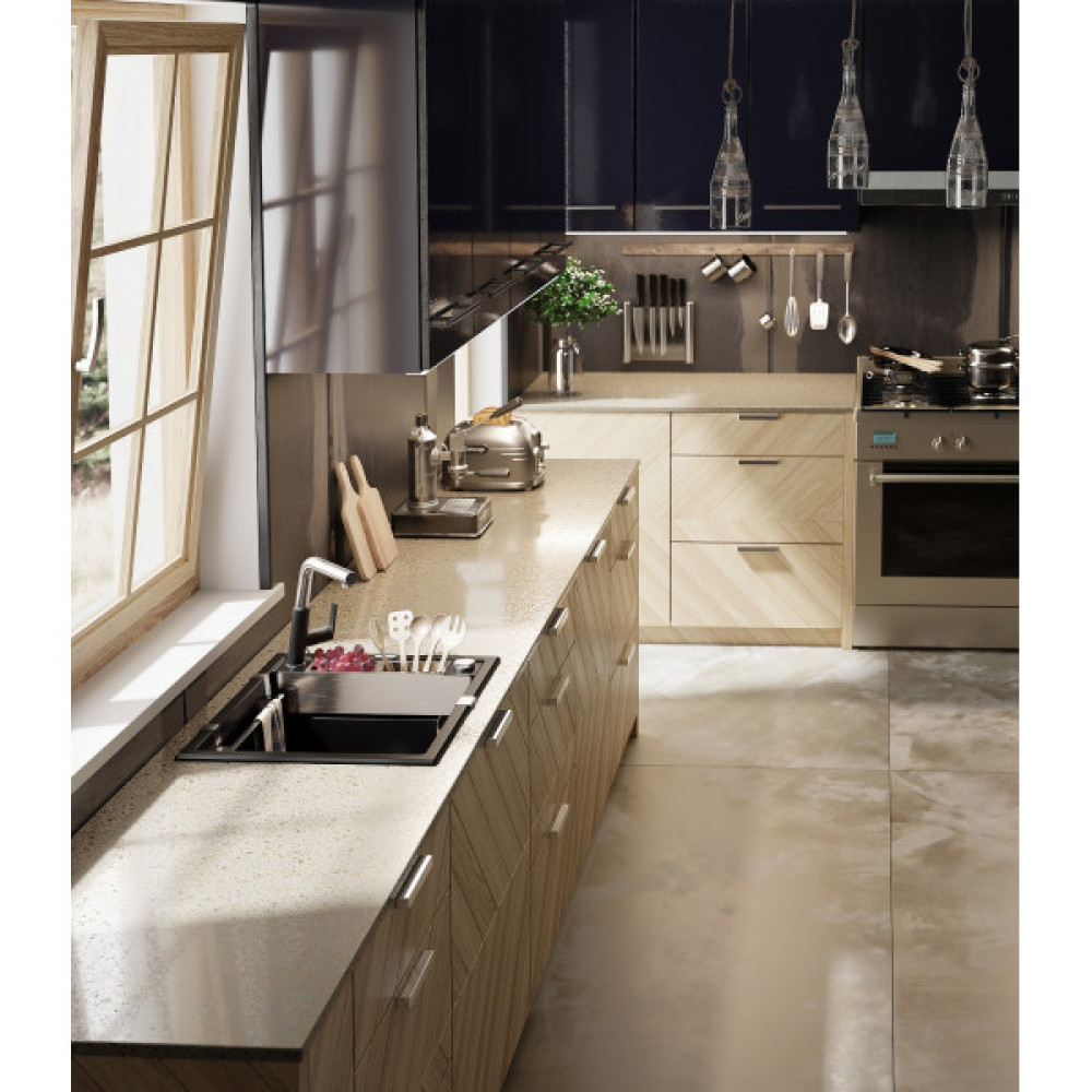 Мийка кухонна Deante Magnetic, граніт, квадрат, без крила, 560х500х219мм, чаша - 1, накладна, чорний матовий