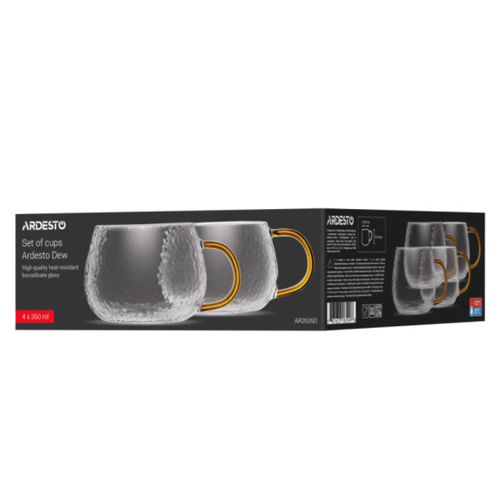 Набір чашок Ardesto Dew 350мл, 4шт, боросилікатне скло, прозорий (AR2635D)