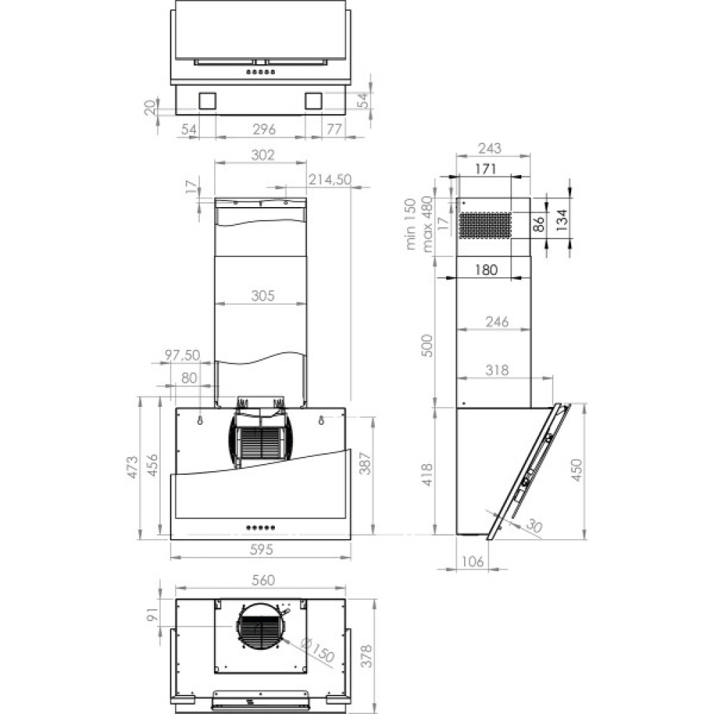 Витяжка Gorenje похила, 60см, 650м.куб/год, білий
