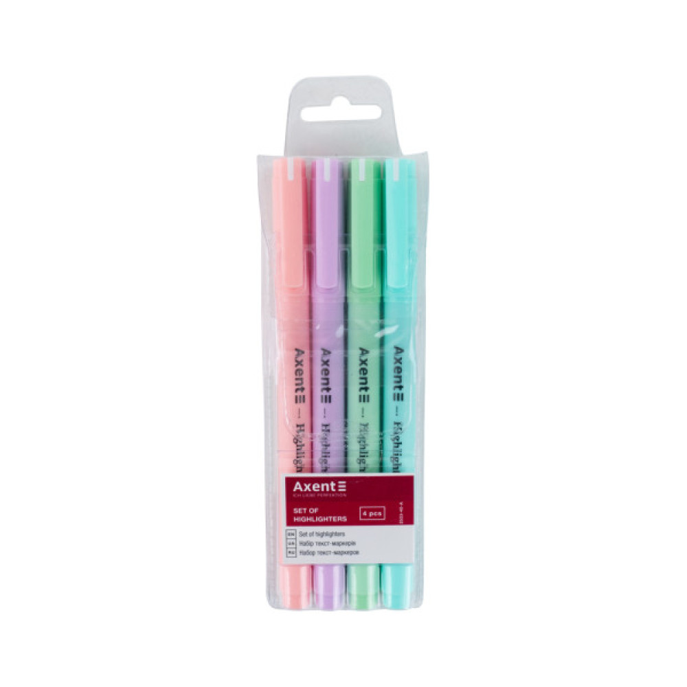 Маркер Axent Highlighter Pastel 2-4 мм клиноподібний з 4-х кольорів (2533-40-A)