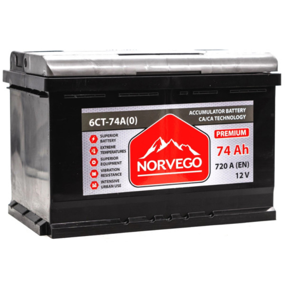Акумулятор автомобільний NORVEGO ВЕСТА Premium 74A +прав (0) (720 пуск)