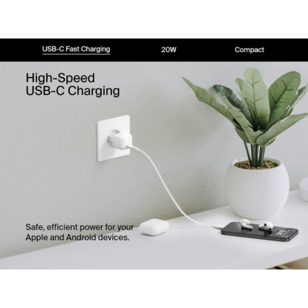 Зарядний пристрій Belkin USB-C PD20W PPS white (WCA009KQWH)