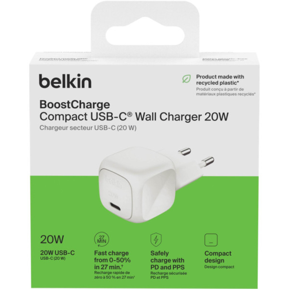 Зарядний пристрій Belkin USB-C PD20W PPS white (WCA009KQWH)