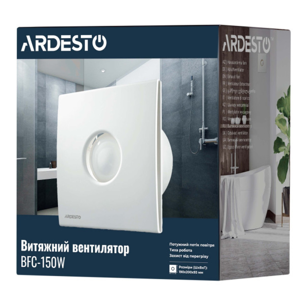 Витяжний вентилятор ARDESTO 25 Вт, 210 м3/г, 1650 об./хв., 35 дБ, білий