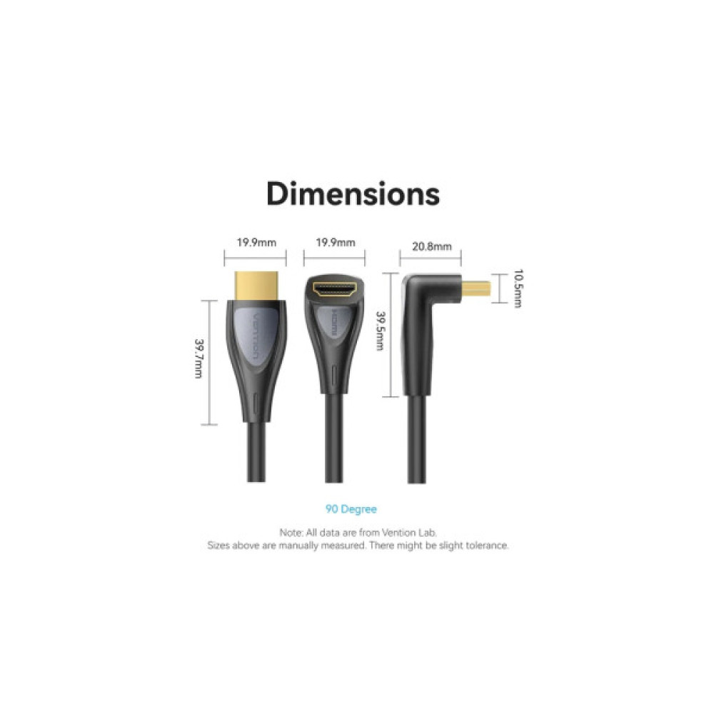 Кабель мультимедійний HDMI M to HDMI M 1.0m 4K60Hz 90° corner black Vention (ALRBF)