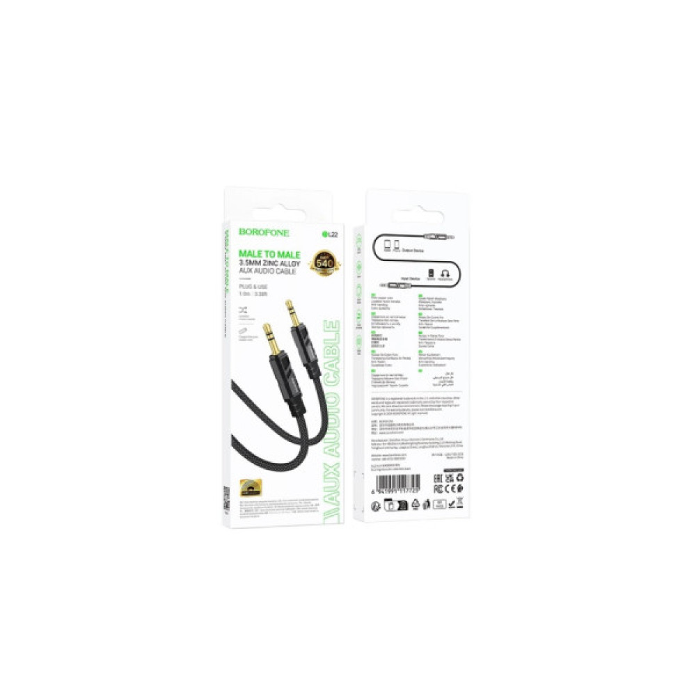 Кабель мультимедійний 3.5mm M to 3.5mm M 1.0m black BOROFONE (6941991117725)