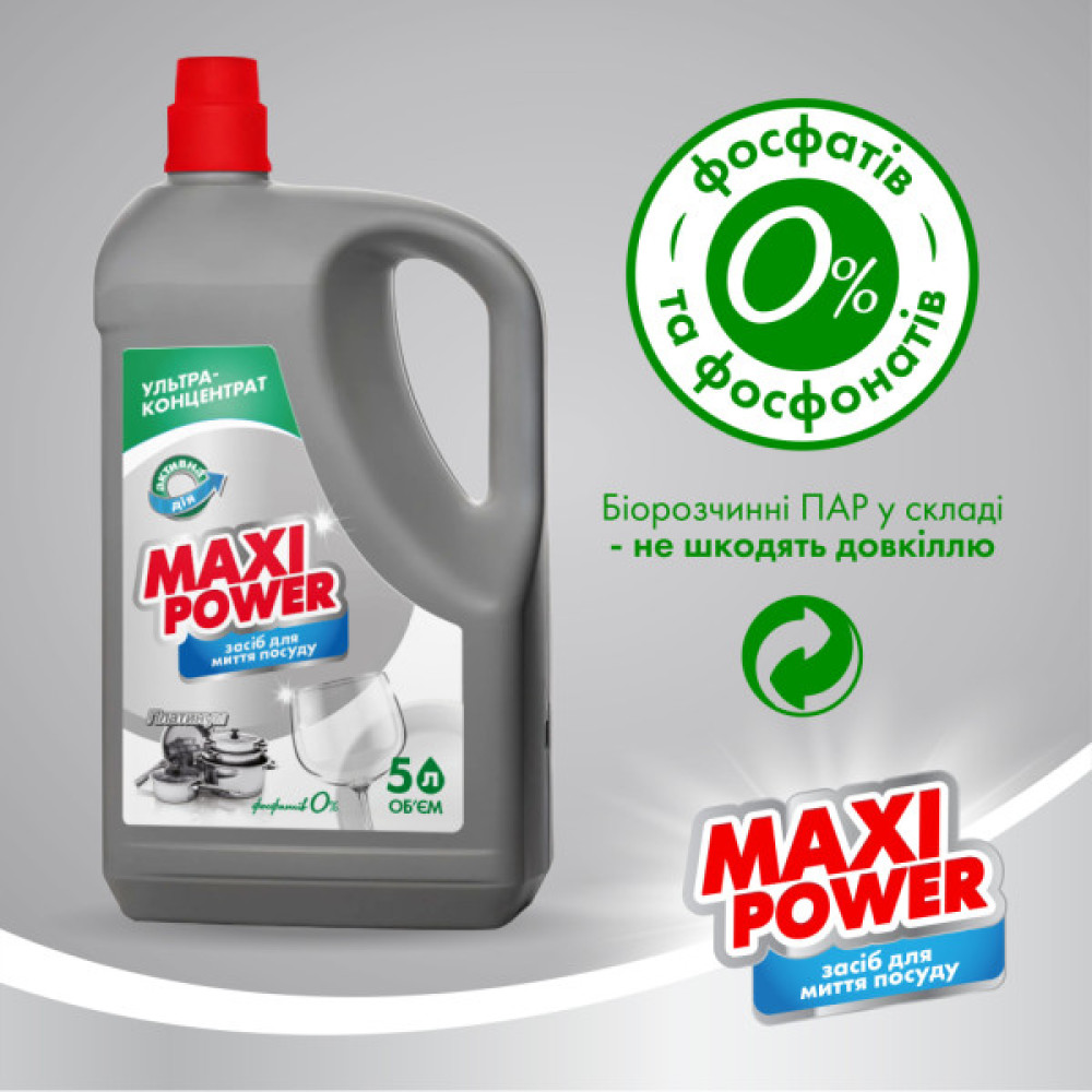 Засіб для ручного миття посуду Maxi Power Платинум 5 л (4823098415466)