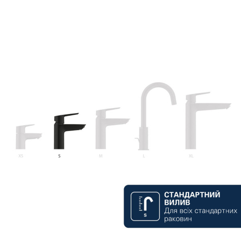 Змішувач для раковини Grohe QuickFix Dice Black S-розміру, довж. виливу - 106мм, неповоротний, 1 важіль, чорний матовий