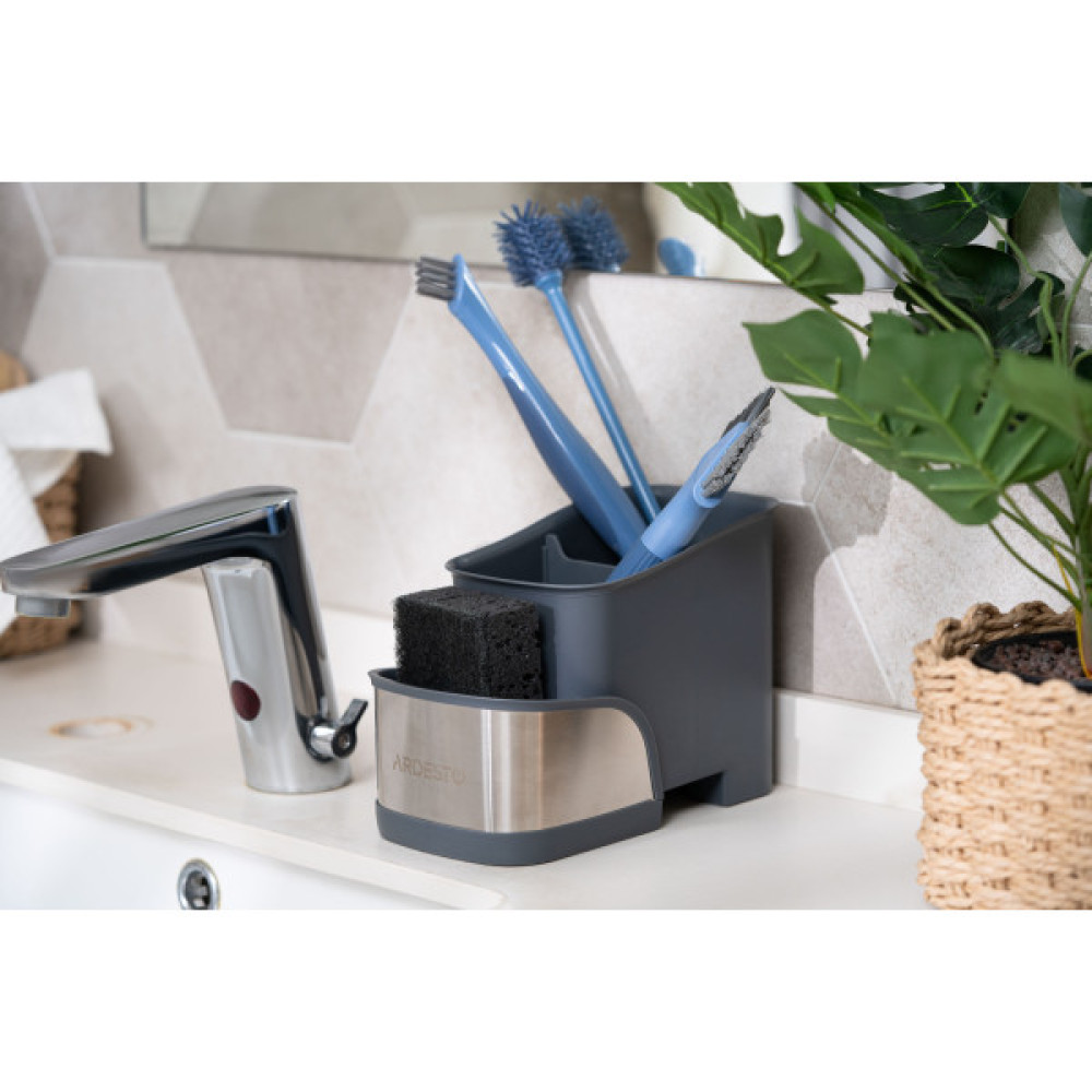 Органайзер для щіток ARDESTO Minimalism, 15х10х13.5см, пластик, нержавіюча сталь, сірий