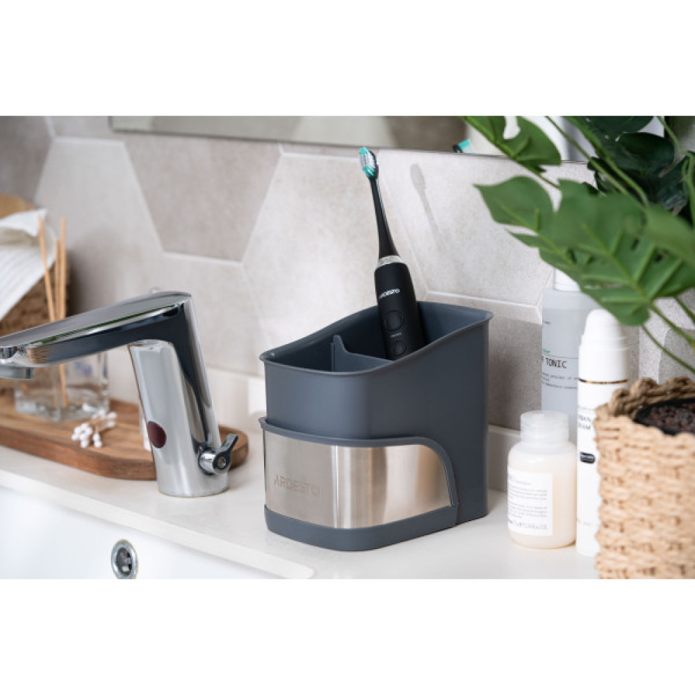 Органайзер для щіток ARDESTO Minimalism, 15х10х13.5см, пластик, нержавіюча сталь, сірий