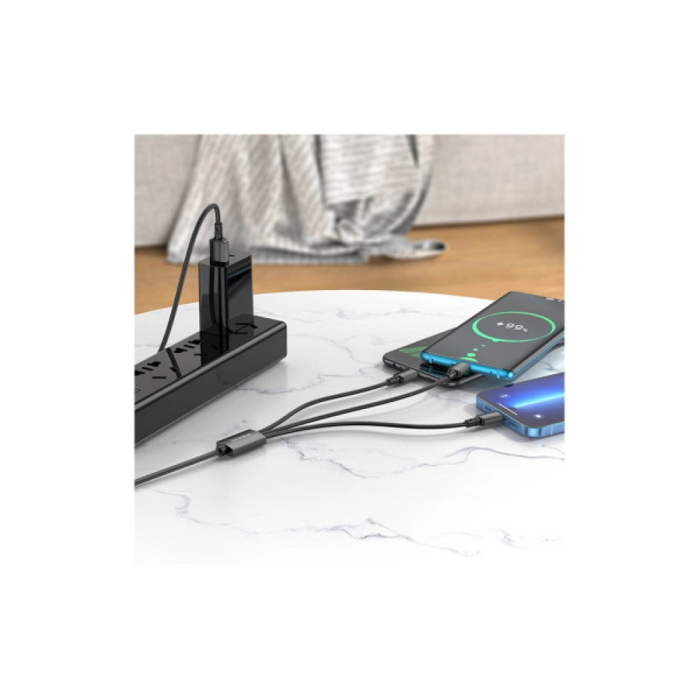 Дата кабель USB 2.0 AM to Lightning + Micro 5P + USB-C 1.0m black BOROFONE (6974443384666)