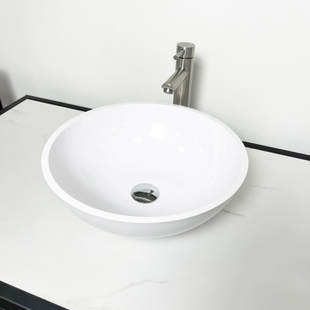 Раковина, умивальник Adamant KREIS, штучний камінь, кругла, без отвору для змішувача та переливу, 420х150мм, накладний, білий