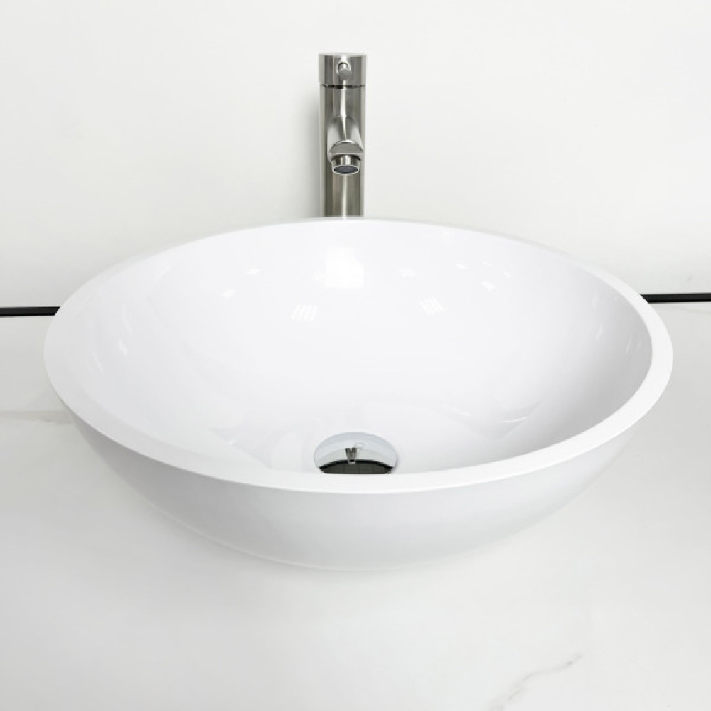 Раковина, умивальник Adamant KREIS, штучний камінь, кругла, без отвору для змішувача та переливу, 420х150мм, накладний, білий