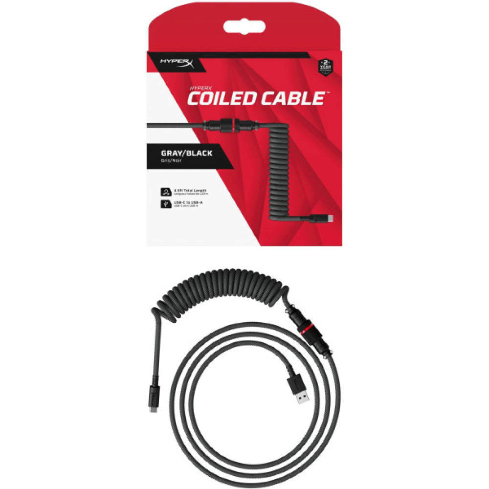 Кабель заряджання/синхронізації HyperX USB-A > USB-C, спіральний, 1.37м, сіро-чорний