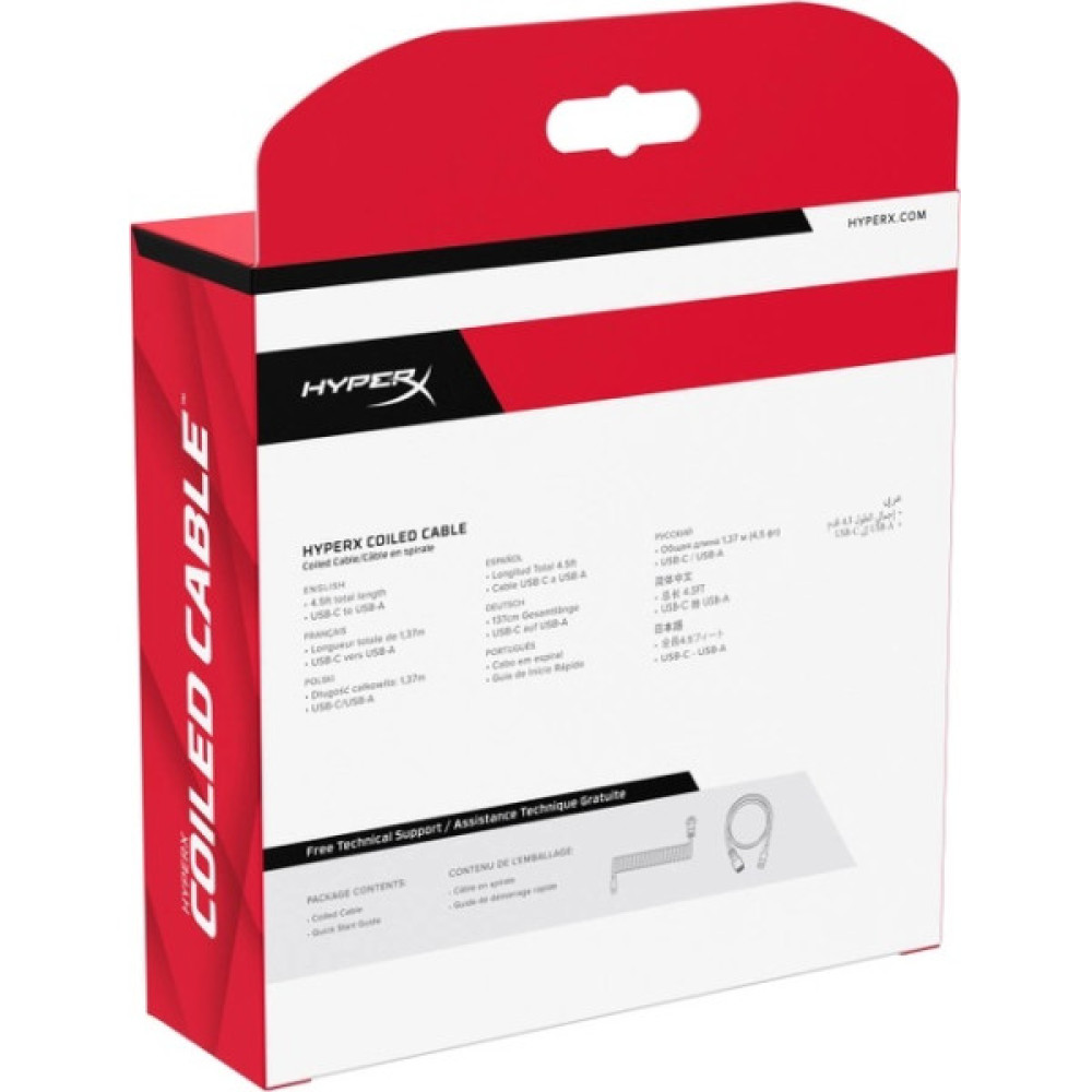 Кабель заряджання/синхронізації HyperX USB-A > USB-C, спіральний, 1.37м, сіро-чорний