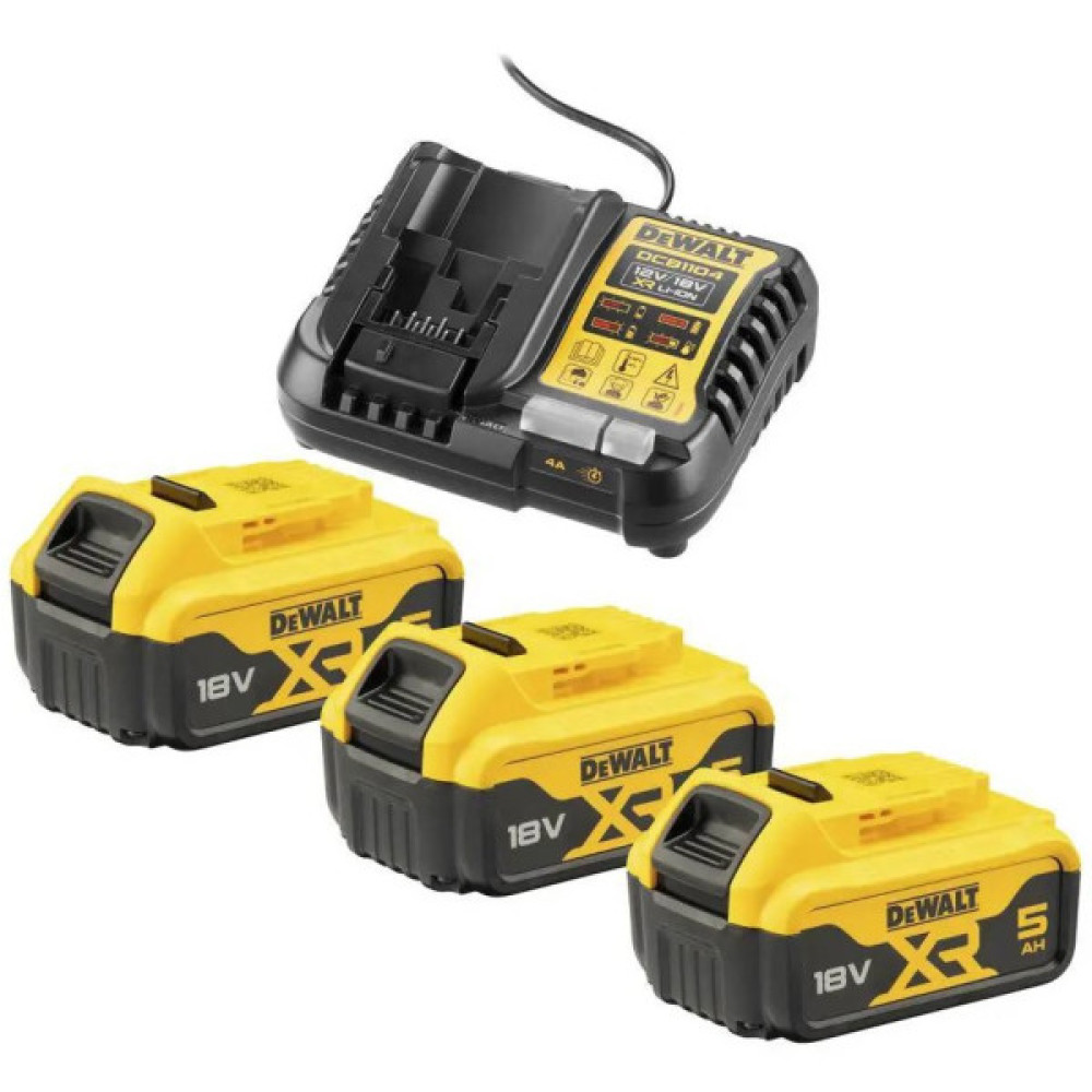 Набір акумулятора та зарядного пристрою DeWalt XR Li-Ion 10.8В/12В/18В/54В 18В акб 3х5А·год 4А 0.5кг