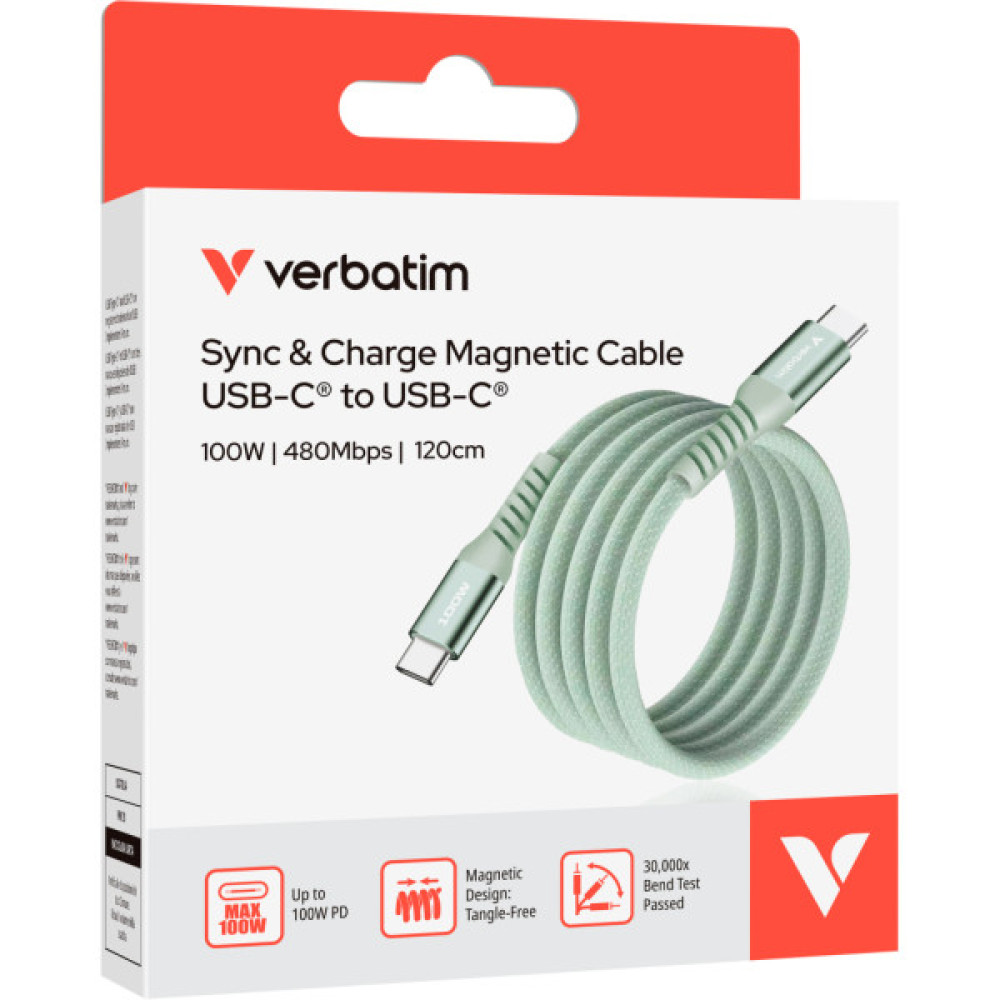 Дата кабель USB-C to USB-C 1.2m Magnetic 100W green Verbatim (31855)
