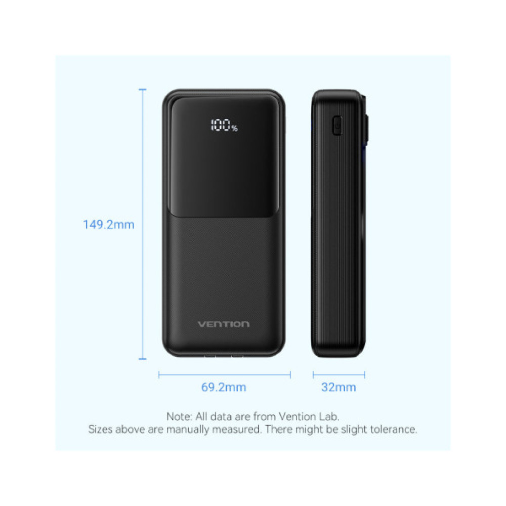 Батарея універсальна Vention 20000 mAh 22.5W with Built-in USB-C and Lightning Cables (FHPB0)