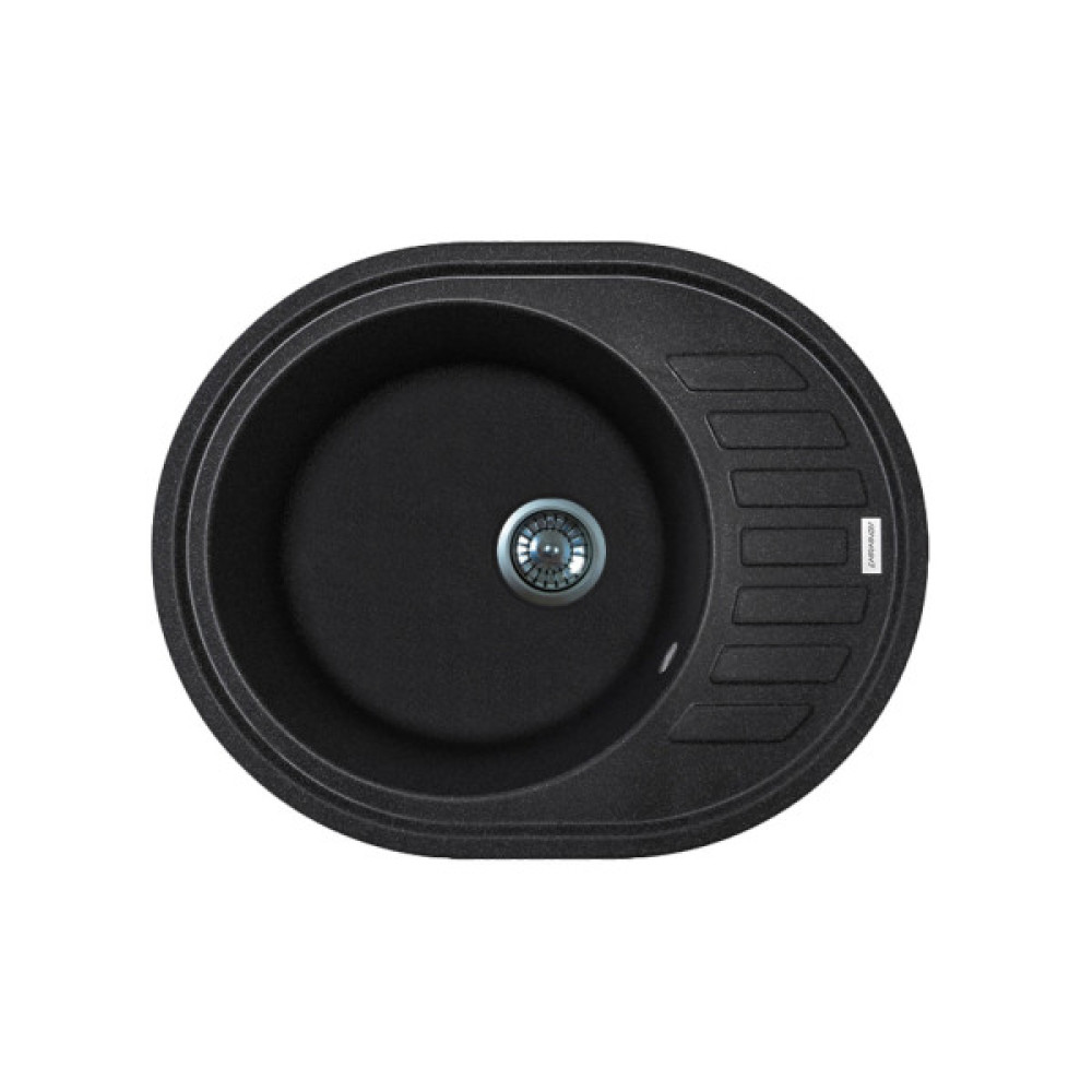 Мийка кухонна Adamant Ovum, штучний камінь, овальна, з крилом, 615х495х200мм, чаша - 1, врізна, чорний