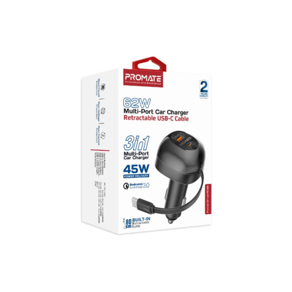 Зарядний пристрій Promate 62W USB-C cable + USB-A/USB-C ports (powerdrive-rc65)