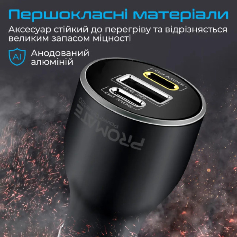 Зарядний пристрій Promate 2xUSB-C + USB-A (powerdrive-120.black)