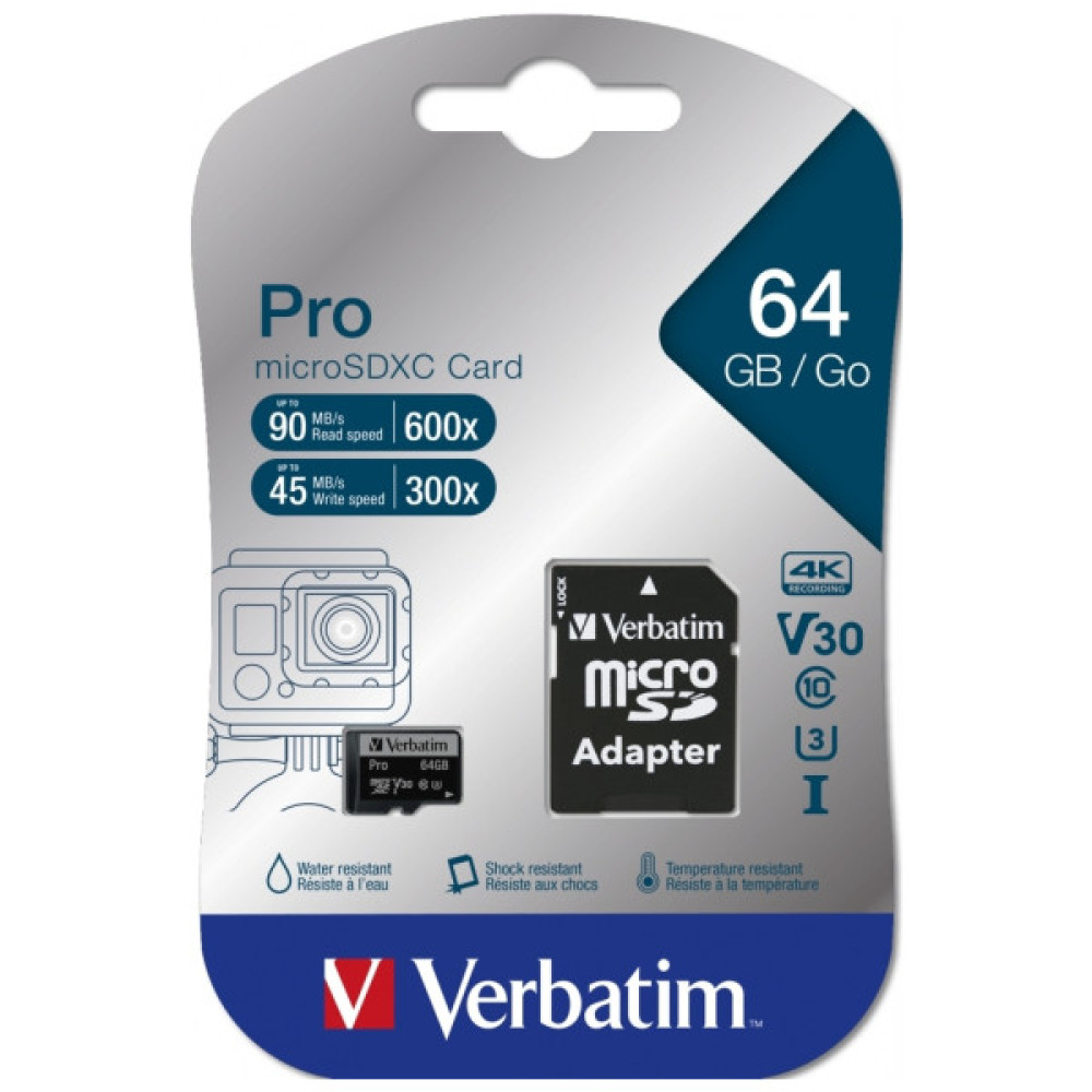 Карта пам'яті Verbatim 64GB microSDXC class 10 UHS-III PRO (47042)