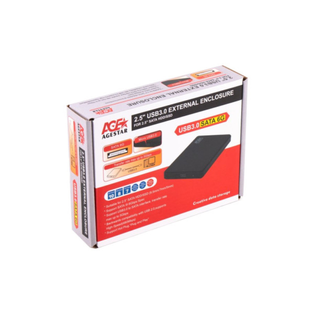 Кишеня зовнішня AgeStar 2.5", USB3.0, черный (3UB2P2)