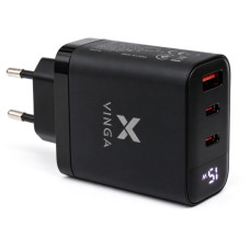 Зарядний пристрій Vinga 2xUSB-C + USB-A Display 65W (VCR65ACCDB)