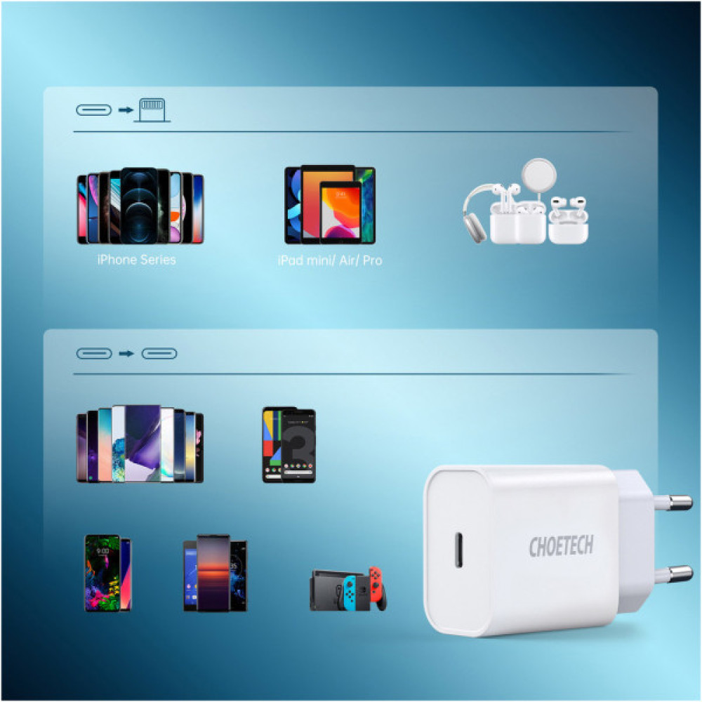 Зарядний пристрій Choetech USB-C PD20W white (Q5004-V5)