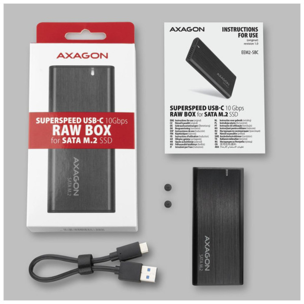 Кишеня зовнішня AXAGON USB-C 3.2 Gen 2 metal box for M.2 SATA SSD RAW (EEM2-SBC)