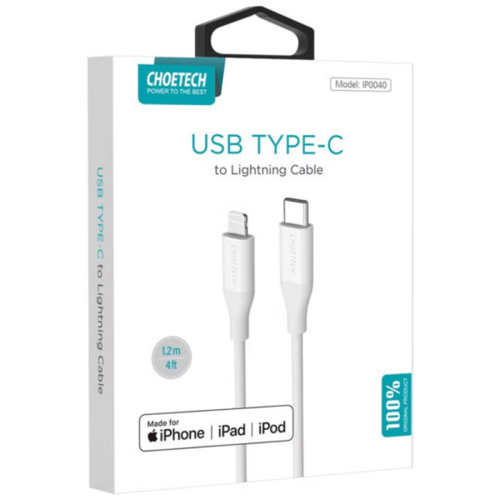 Дата кабель USB-C to Lightning 1.0m USB2.0 30W MFI Choetech (IP0040-WH)
