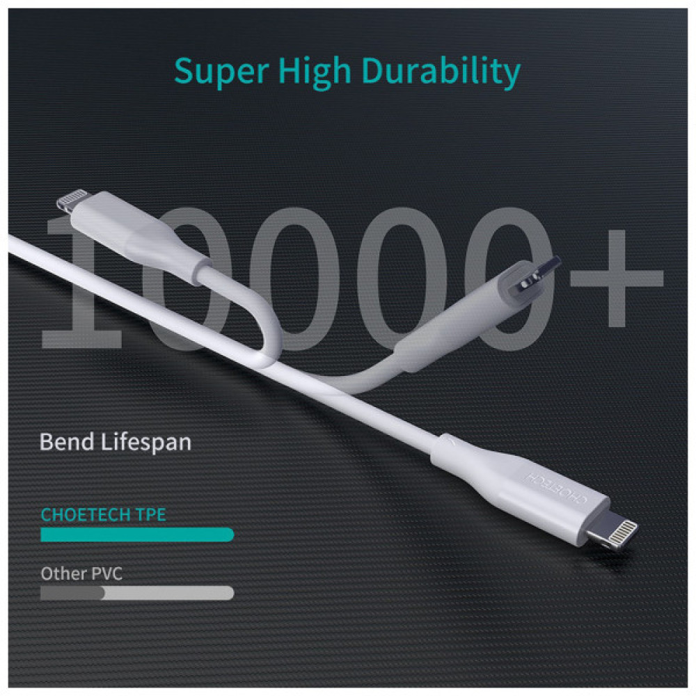 Дата кабель USB-C to Lightning 1.0m USB2.0 30W MFI Choetech (IP0040-WH)