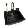 Набір кухонний Adamant Univer, штучний камінь, квадрат, без крила, 560х500х200мм, чаша - 1, врізна, антрацит + змішувач + дозатор + ополіскувач склянок + коландер