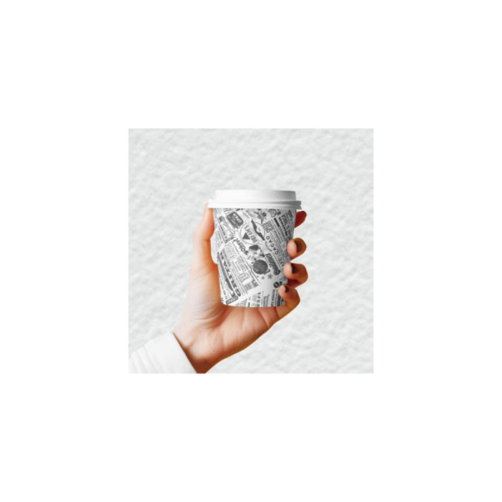 Стакани одноразові Romus Drink time паперові 350 мл 30 шт. Газетка чорна (R350307711)