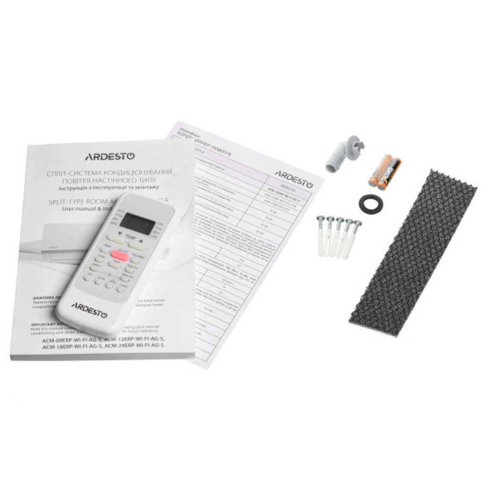 Кондиціонер ARDESTO ACM-24INV-R32-WF-AG-S 70м2 інвертор 24000BTU 7.0кВт A++/A+ -15°С Wi-Fi R32 білий