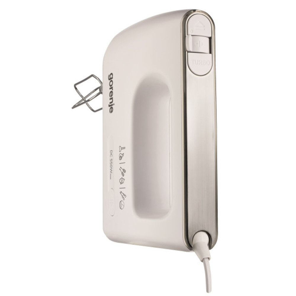 Міксер Gorenje ручний 550Вт, насадки-4 вінчика + блендер, турборежим, білий