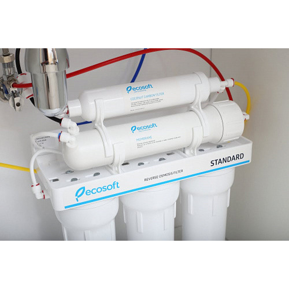 Фільтр зворотного осмосу Ecosoft Standard 5-50M PRO з мінералізатором, мембрана 50gpd, кран капля, дренаж 1:2