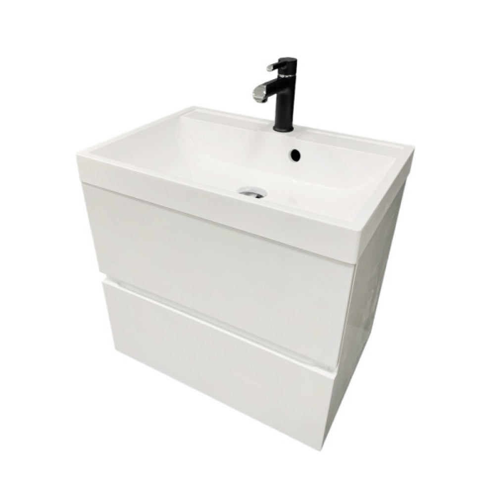 Раковина, умивальник Adamant STRENG NEW, штучний камінь, прямокут., з отвором для змішувача, з отвором для переливу, 590x410x123мм, накладний, білий