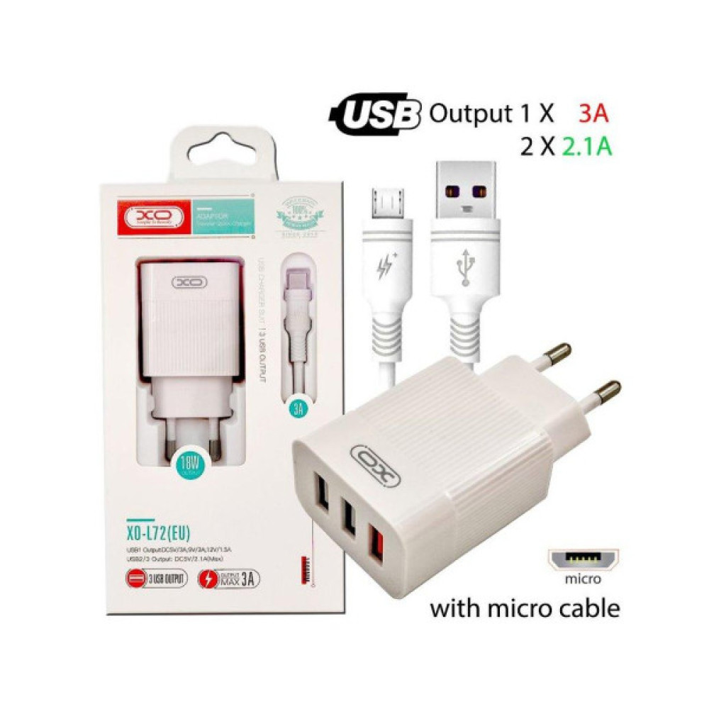 Зарядний пристрій XO L72 QC3.0 3USB +micro (XO-L72-MCR)