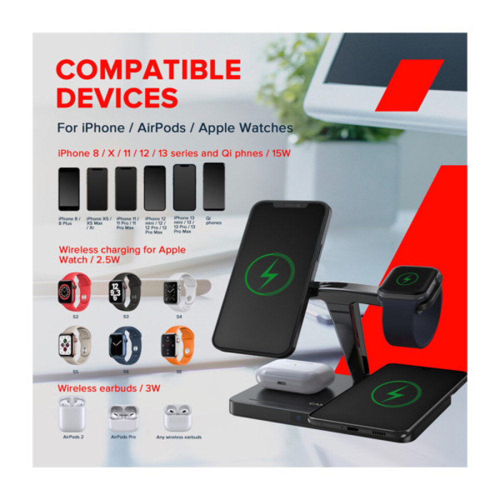 Зарядний пристрій Canyon wireless charger WS-404 15W 4in1 Black (CNS-WCS404)