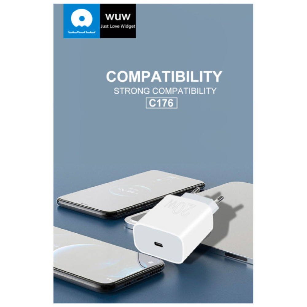Зарядний пристрій WUW C176 USB-C PD20W White (WUW-C176)