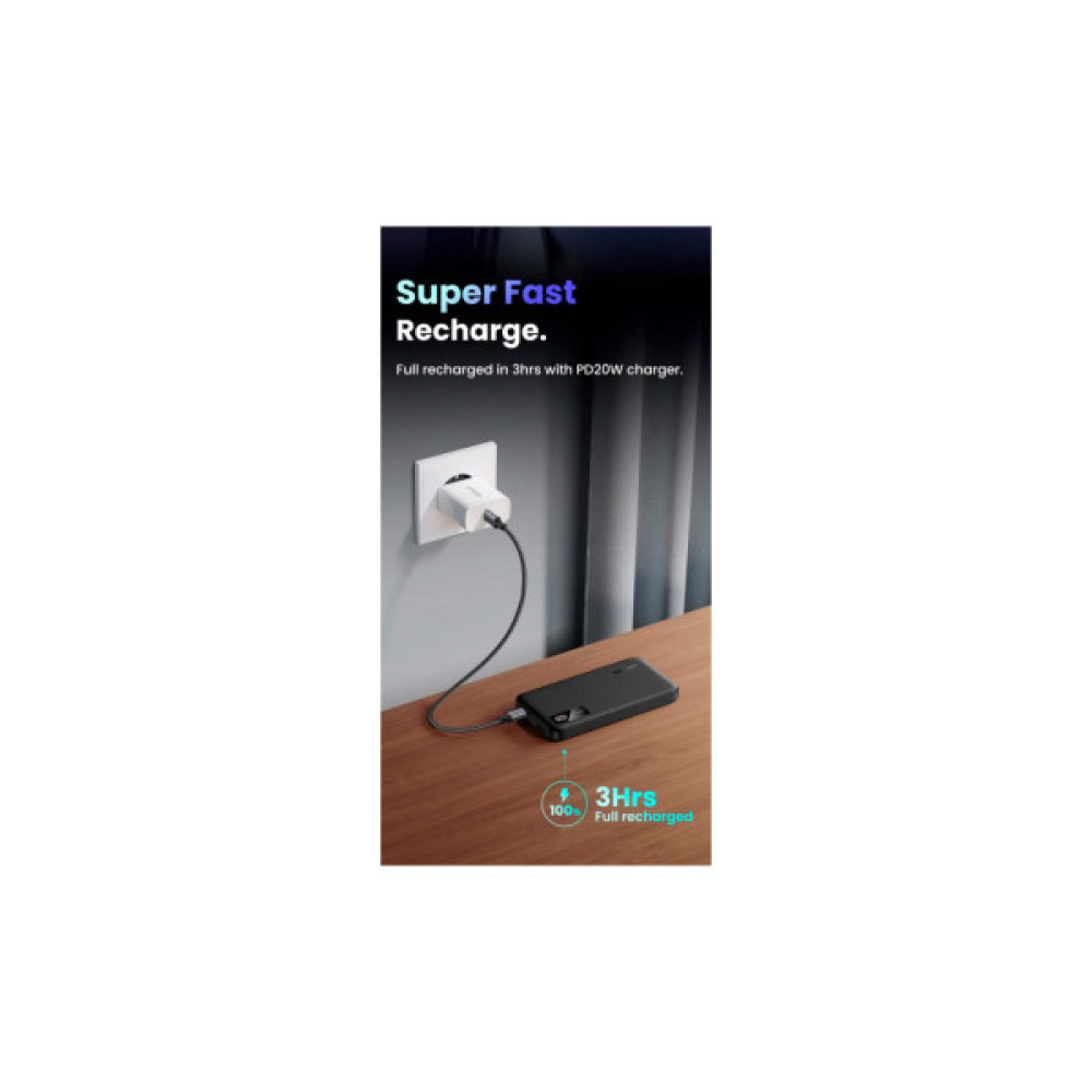 Батарея універсальна Ugreen 10000mAh 20W PD, QC/3.0, USB-A, USB-C Black (PB311) (25742)