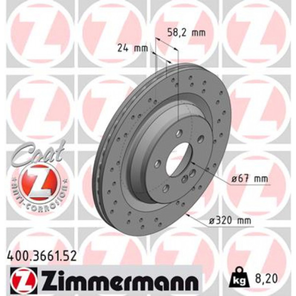 Гальмівний диск ZIMMERMANN 400.3661.52 Гальмівний диск ZIMMERMANN 400.3661.52