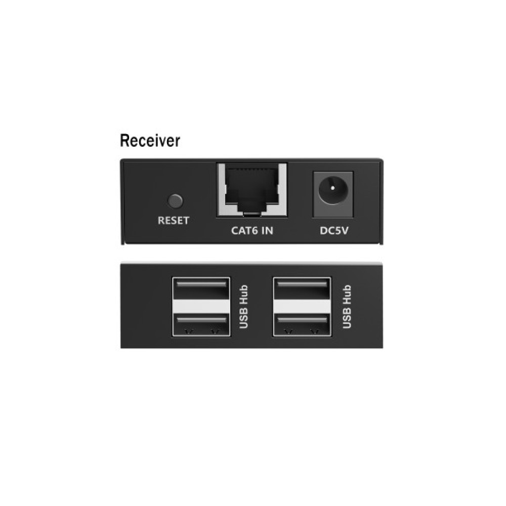 Подовжувач DIGITUS USB 2.0, для використання з кабелем Cat6, до 150 м, 4 х USB-A, чорний