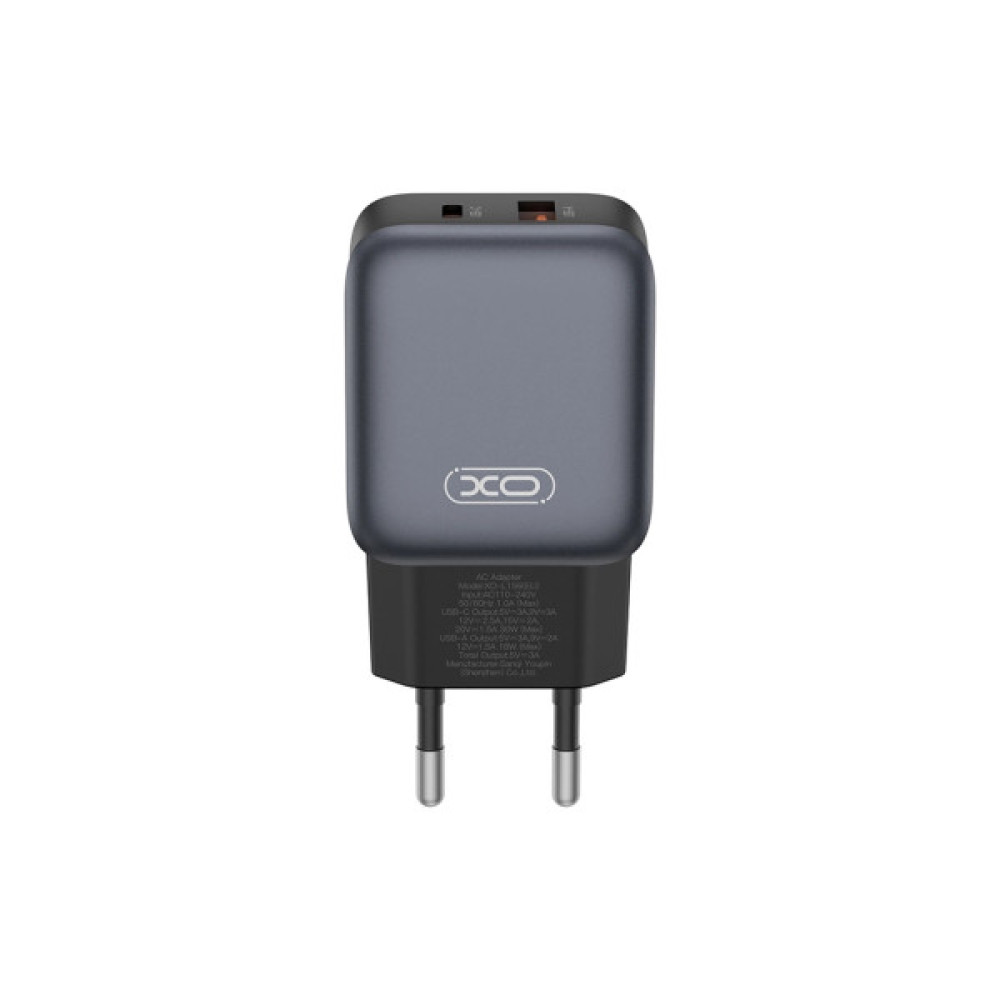 Зарядний пристрій XO L156 USB-C PD30W + USB-A QC3.0 Black (L156.black)