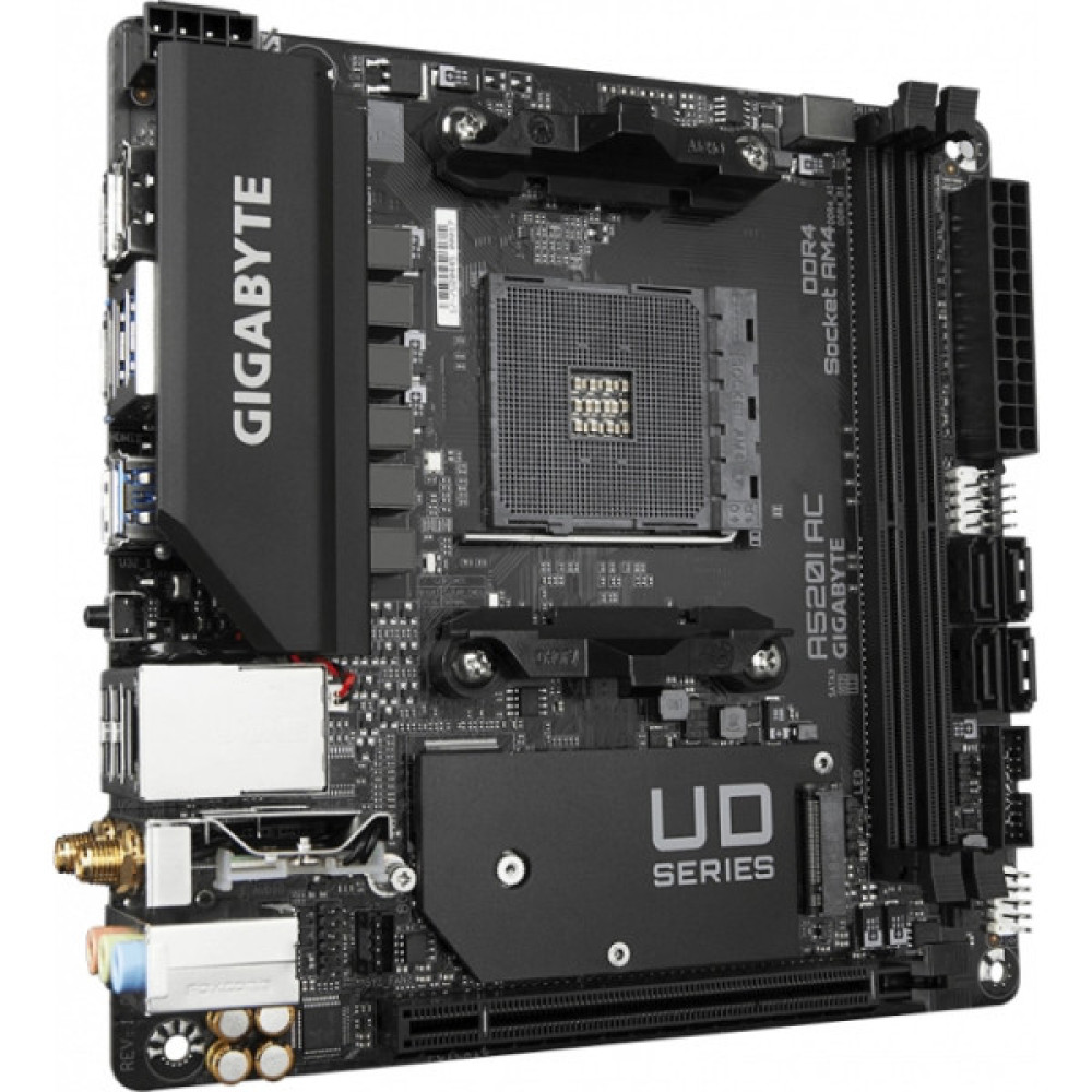 Материнська плата GIGABYTE A520I AC sAM4 A520 2xDDR4 M.2 HDMI DP Wi-Fi BT mITX