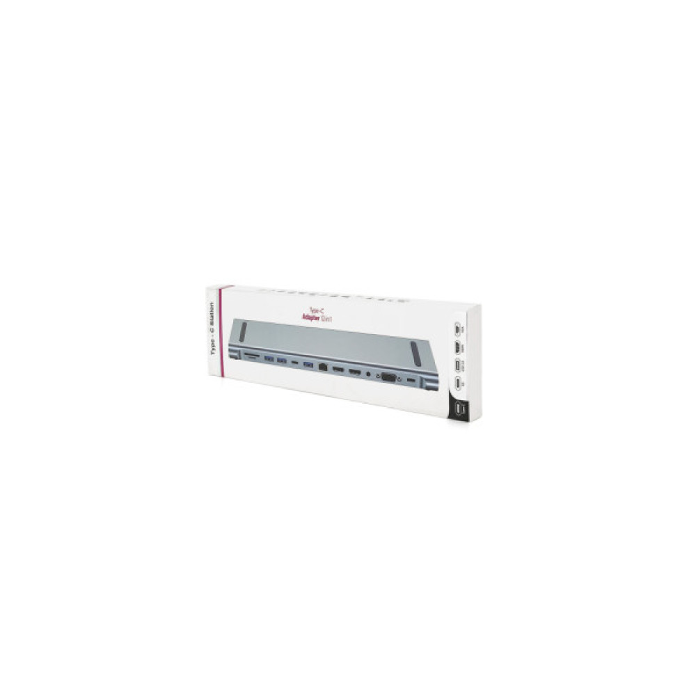 Концентратор Voltronic USB-C 12-in-1 USB-C + 2xUSB 2.0 + USB 3.0 + 2xHDMI + VGA + SD/TF + RJ45 + 3.5mm + PD 0.1m silver (YT-HTC12in1)
